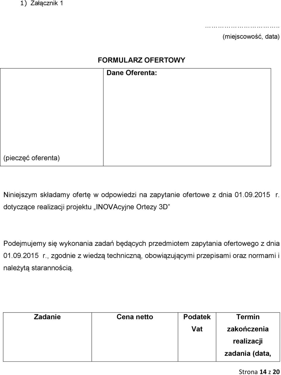 zapytanie ofertowe z dnia 01.09.2015 r.