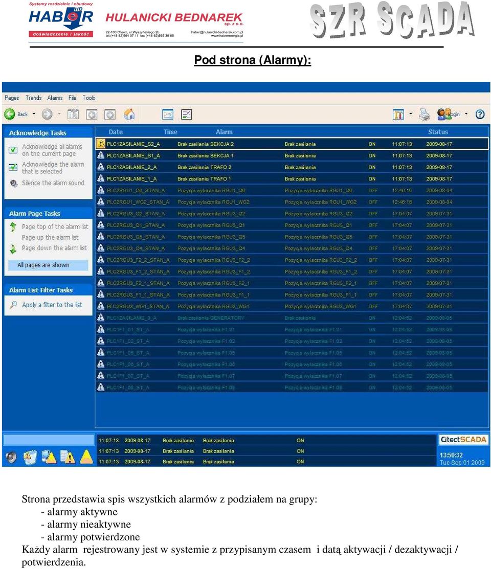 alarmy potwierdzone KaŜdy alarm rejestrowany jest w systemie z