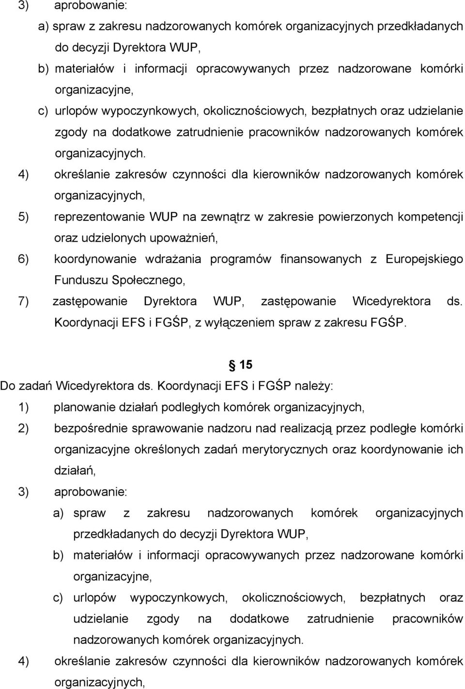 4) określanie zakresów czynności dla kierowników nadzorowanych komórek organizacyjnych, 5) reprezentowanie WUP na zewnątrz w zakresie powierzonych kompetencji oraz udzielonych upowaŝnień, 6)