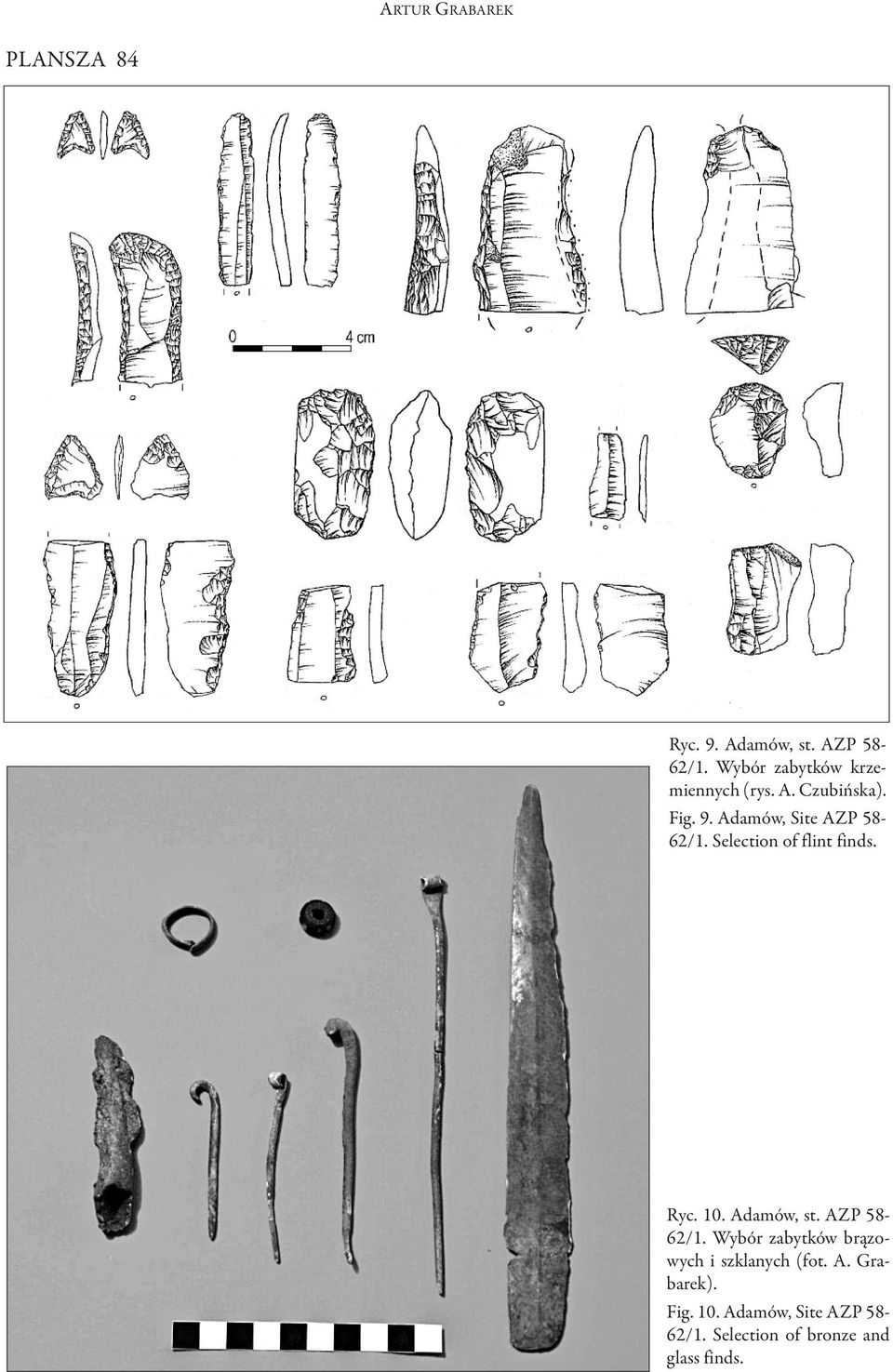 10. Adamów, st. AZP 58-62/1. Wybór zabytków brązowych i szklanych (fot. A. Grabarek).