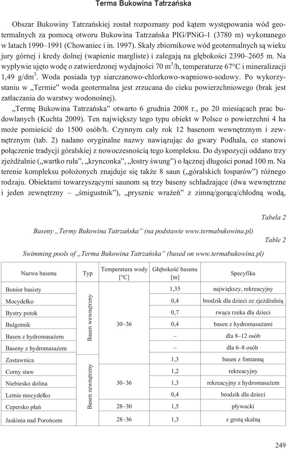 Na wyp³ywie ujêto wodê o zatwierdzonej wydajnoœci 70 m 3 /h, temperaturze 67 C i mineralizacji 1,49 g/dm 3. Woda posiada typ siarczanowo-chlorkowo-wapniowo-sodowy.