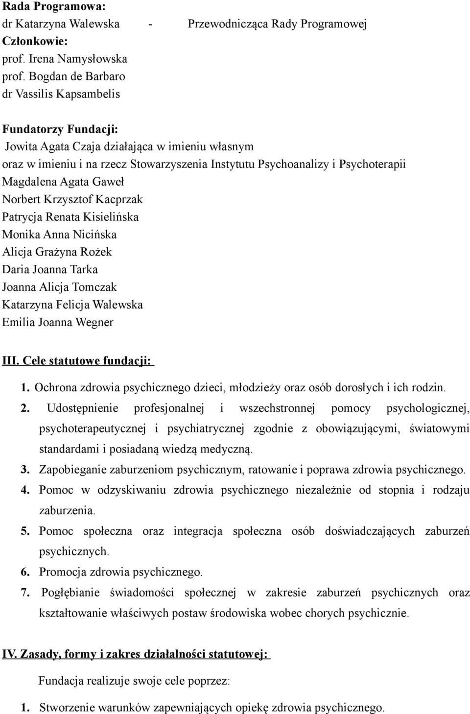 Magdalena Agata Gaweł Norbert Krzysztof Kacprzak Patrycja Renata Kisielińska Monika Anna Nicińska Alicja Grażyna Rożek Daria Joanna Tarka Joanna Alicja Tomczak Katarzyna Felicja Walewska Emilia