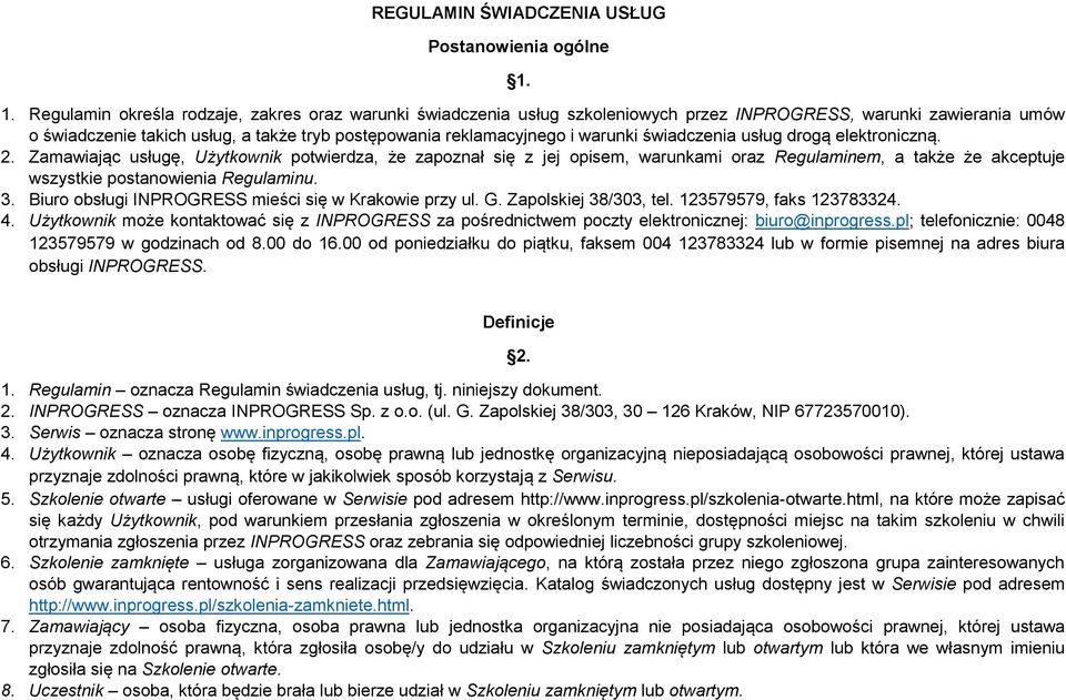 warunki świadczenia usług drogą elektroniczną. 2.