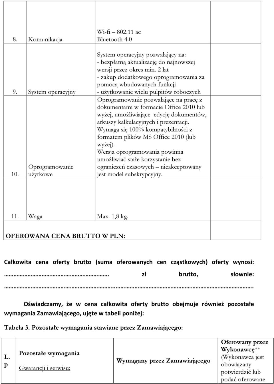 umożliwiające edycję dokumentów, arkuszy kalkulacyjnych i prezentacji. Wymaga się 100% kompatybilności z formatem plików MS Office 2010 (lub wyżej).