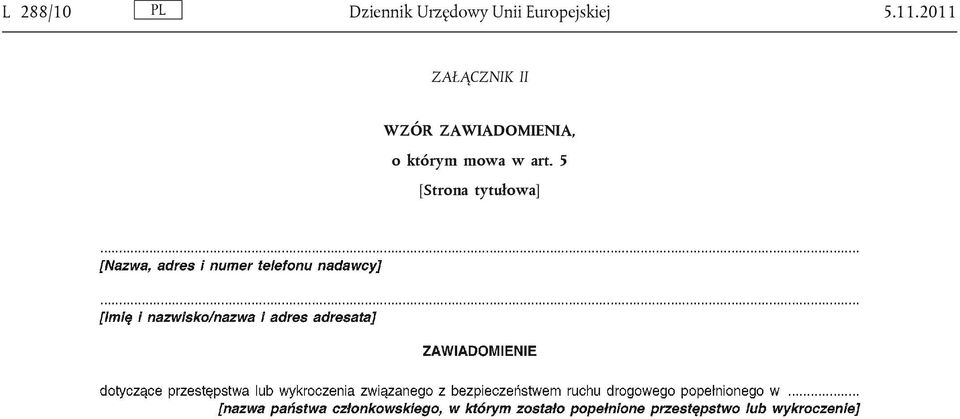 2011 ZAŁĄCZNIK II WZÓR