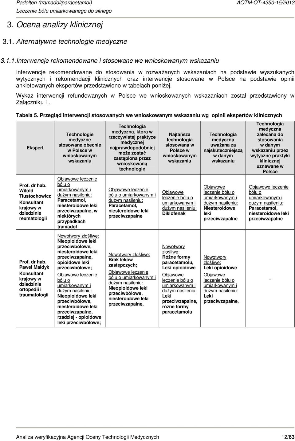 1.Interwencje rekomendowane i stosowane we wnioskowanym wskazaniu Interwencje rekomendowane do stosowania w rozważanych wskazaniach na podstawie wyszukanych wytycznych i rekomendacji klinicznych oraz