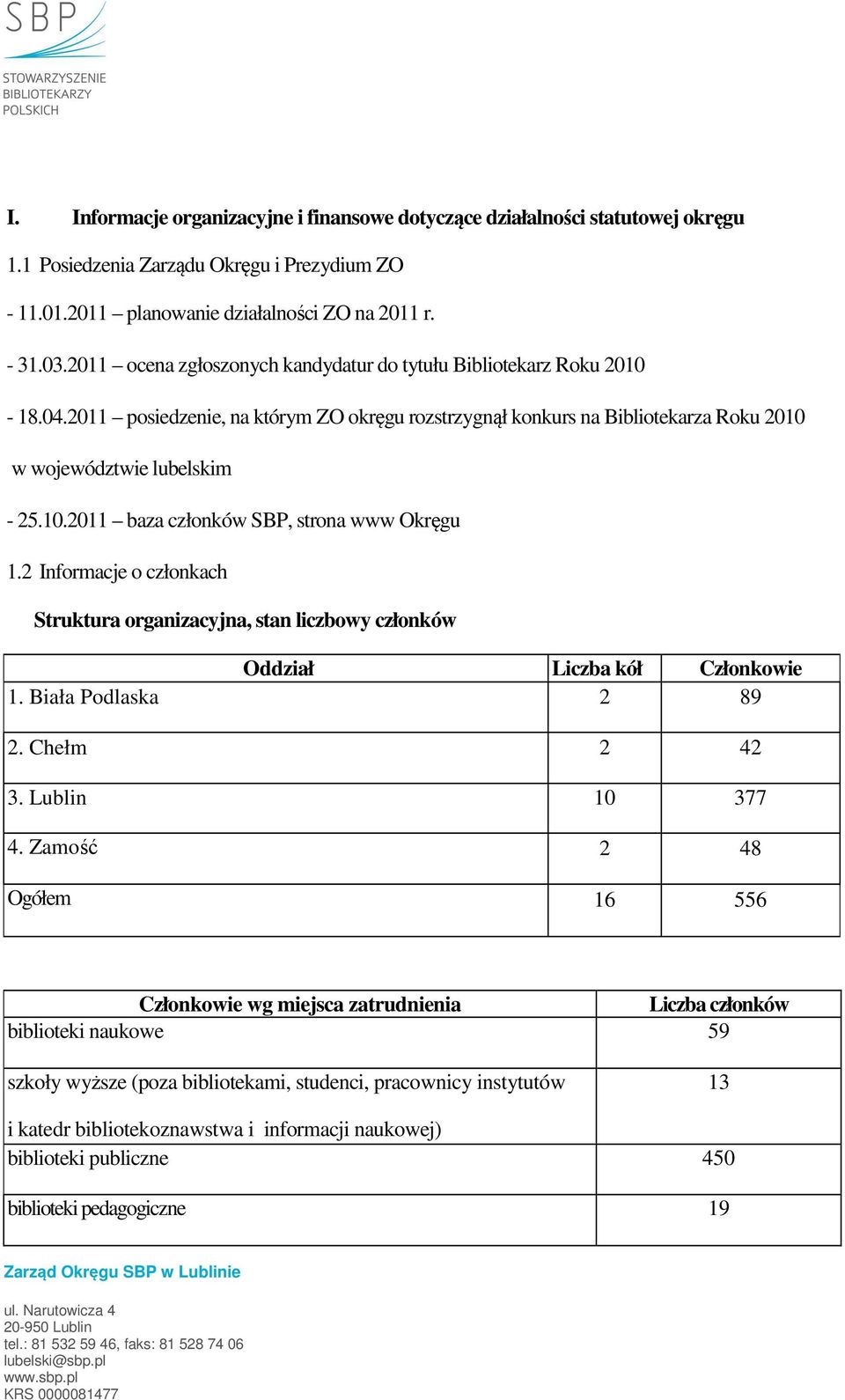 2 Informacje o członkach Struktura organizacyjna, stan liczbowy członków Oddział Liczba kół Członkowie 1. Biała Podlaska 2 89 2. Chełm 2 42 3. Lublin 10 377 4.