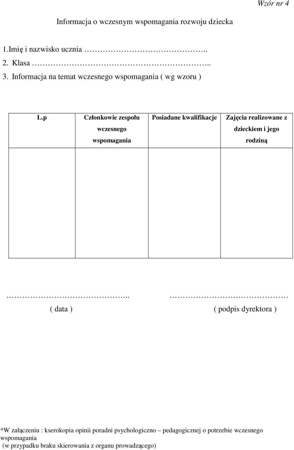 p Członkowie zespołu Posiadane kwalifikacje Zajęcia realizowane z wczesnego dzieckiem i jego wspomagania rodziną.