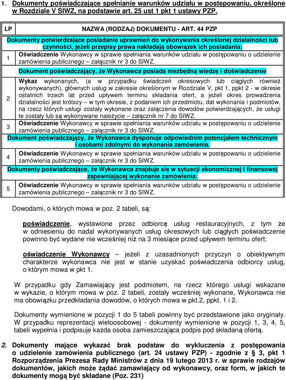 spełniania warunków udziału w postępowaniu o udzielenie 1 zamówienia publicznego załącznik nr 3 do SIWZ.
