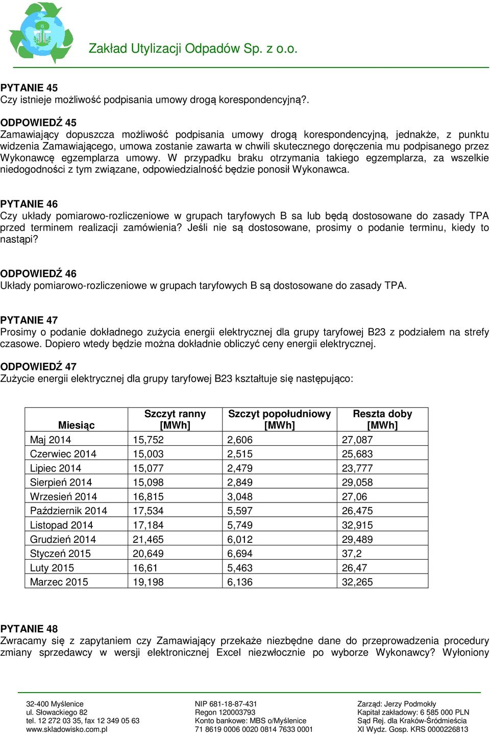 podpisanego przez Wykonawcę egzemplarza umowy. W przypadku braku otrzymania takiego egzemplarza, za wszelkie niedogodności z tym związane, odpowiedzialność będzie ponosił Wykonawca.