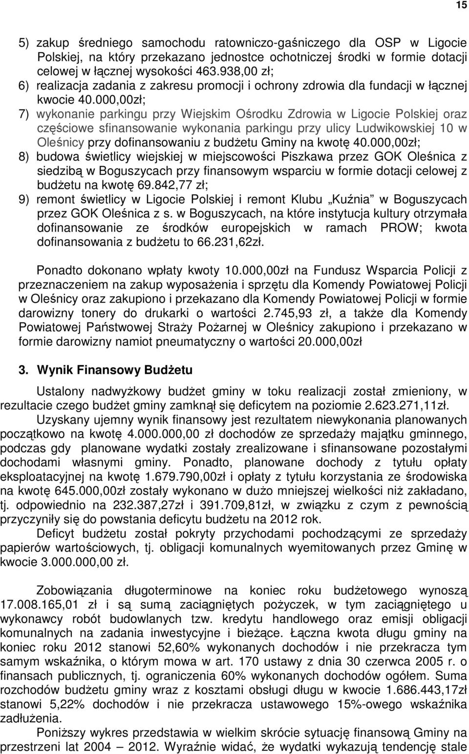 000,00zł; 7) wykonanie parkingu przy Wiejskim Ośrodku Zdrowia w Ligocie Polskiej oraz częściowe sfinansowanie wykonania parkingu przy ulicy Ludwikowskiej 10 w Oleśnicy przy dofinansowaniu z budżetu