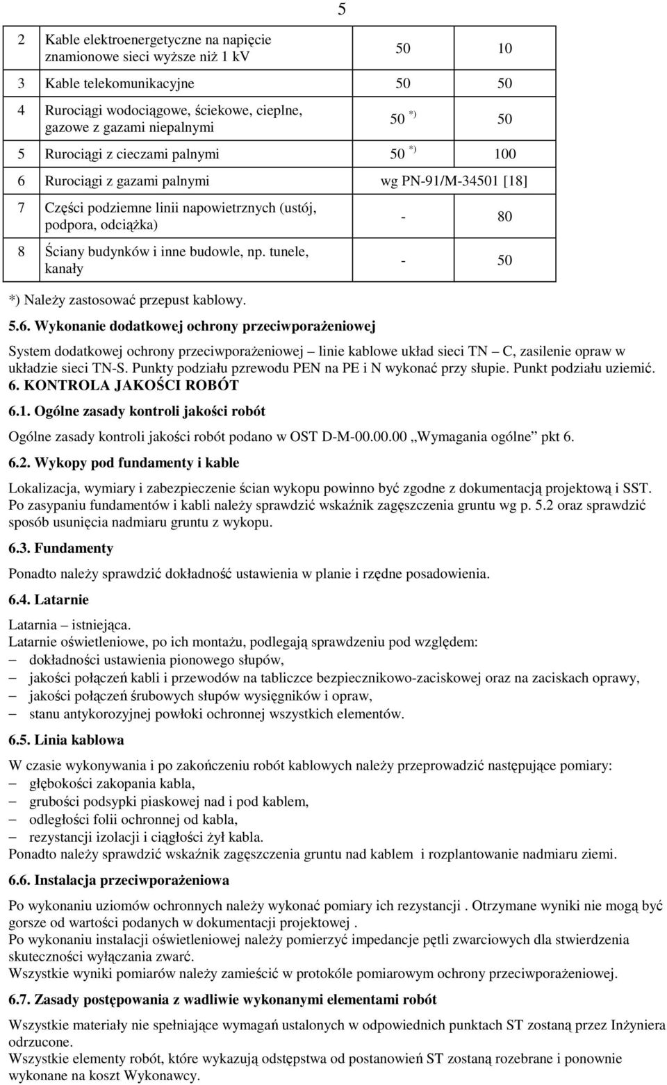 tunele, kanały *) NaleŜy zastosować przepust kablowy. 5.6.