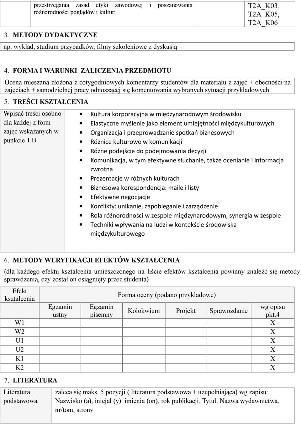 wybranych sytuacji przykładowych 5. TREŚCI KSZTAŁCENIA Wpisać treści osobno dla każdej z form zajęć wskazanych w punkcie 1.