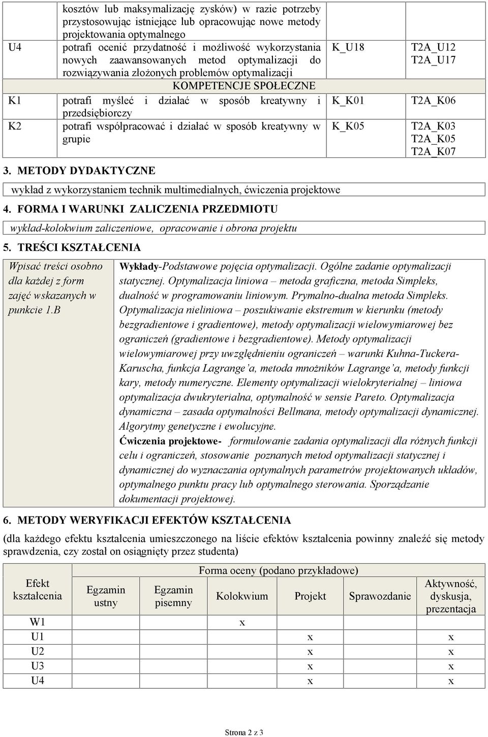 i działać w sposób kreatywny w grupie 3. METODY DYDAKTYCZNE wykład z wykorzystaniem technik multimedialnych, ćwiczenia projektowe 4.