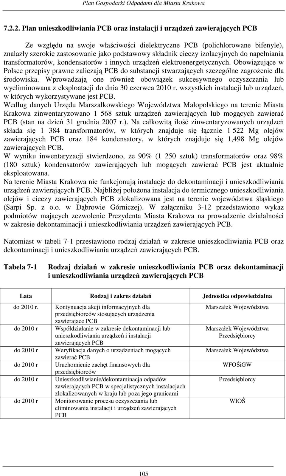 Obowiązujące w Polsce przepisy prawne zaliczają PCB do substancji stwarzających szczególne zagroŝenie dla środowiska.