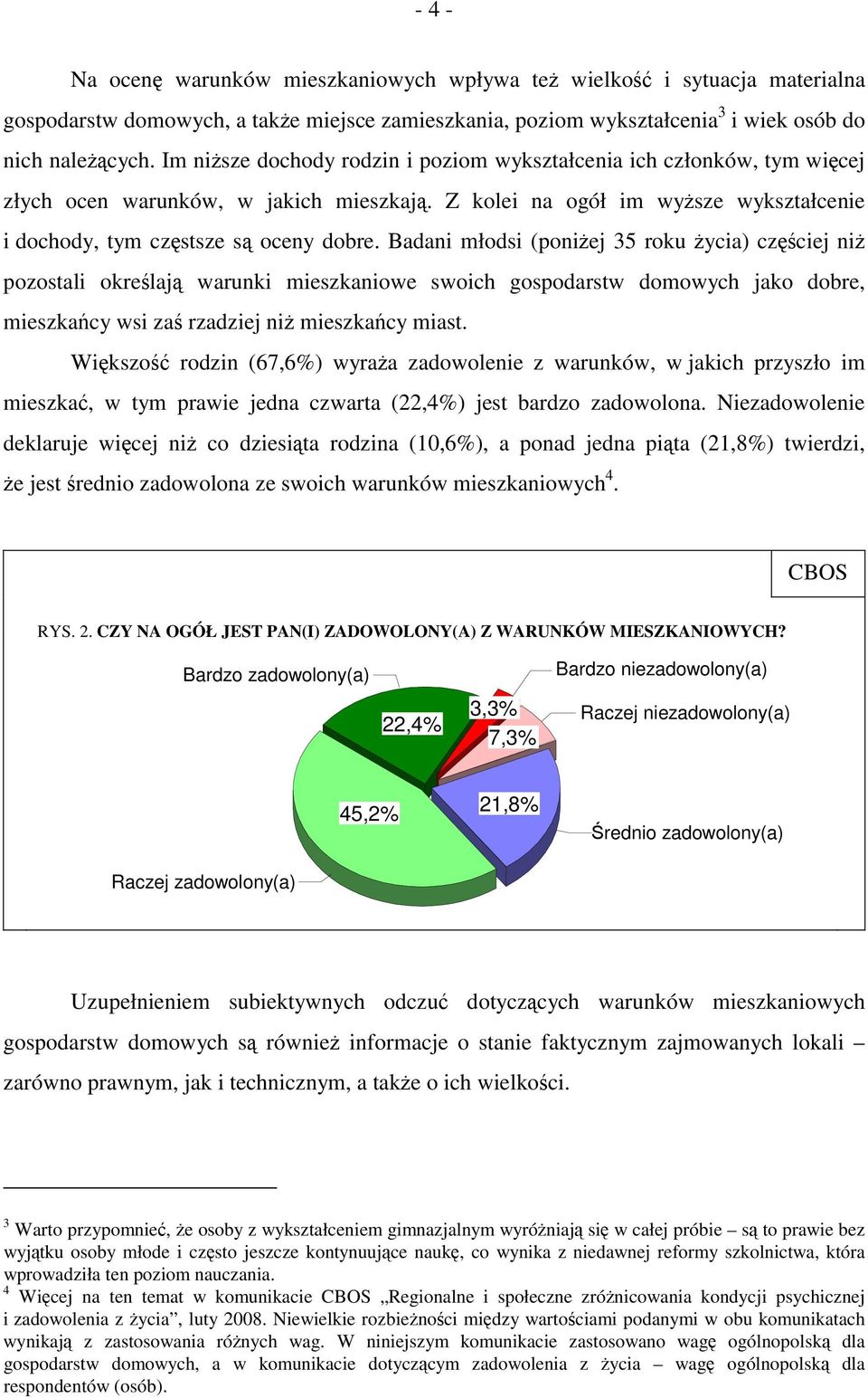 Badani młodsi (poniżej 35 roku życia) częściej niż pozostali określają warunki mieszkaniowe swoich gospodarstw domowych jako dobre, mieszkańcy wsi zaś rzadziej niż mieszkańcy miast.