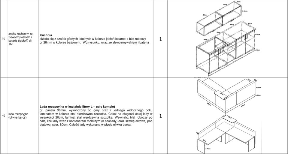 panelu 36mm, wykończony od góry oraz z jednego widocznego boku laminatem w kolorze stal nierdzewna szczotka.