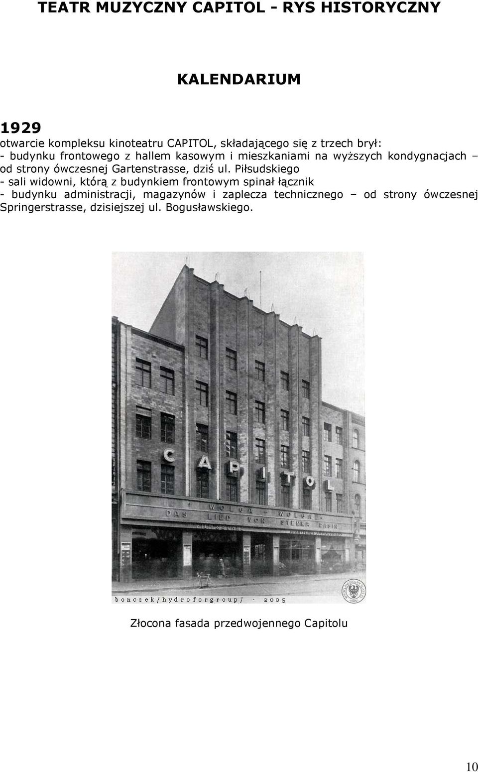 Teatr Muzyczny Capitol Rys Historyczny Kalendarium Pdf