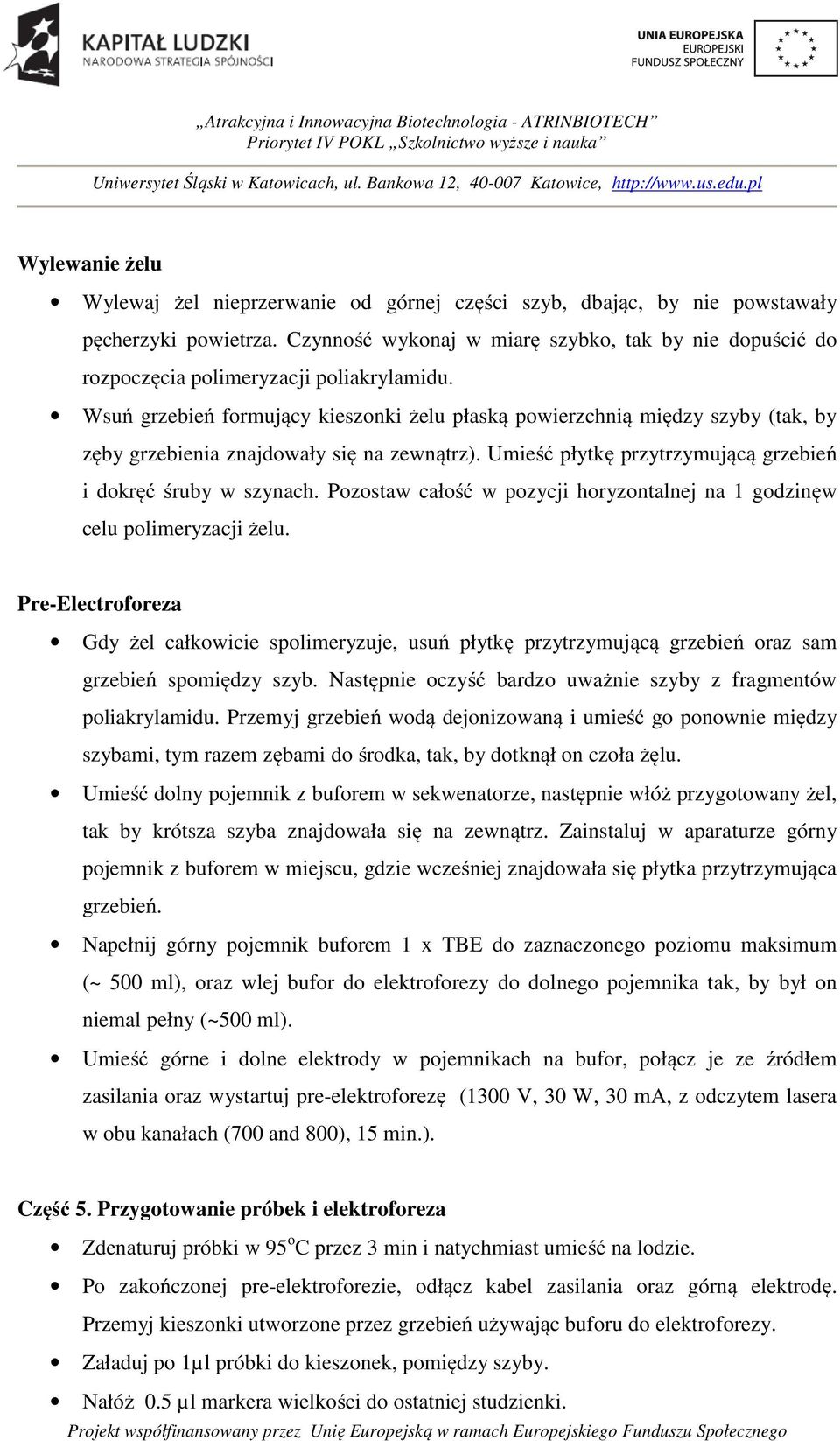 Wsuń grzebień formujący kieszonki żelu płaską powierzchnią między szyby (tak, by zęby grzebienia znajdowały się na zewnątrz). Umieść płytkę przytrzymującą grzebień i dokręć śruby w szynach.