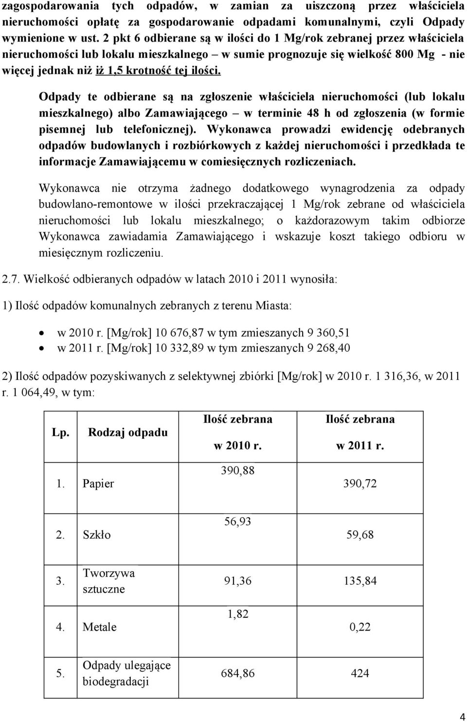 Odpady te odbierane są na zgłoszenie właściciela nieruchomości (lub lokalu mieszkalnego) albo Zamawiającego w terminie 48 h od zgłoszenia (w formie pisemnej lub telefonicznej).