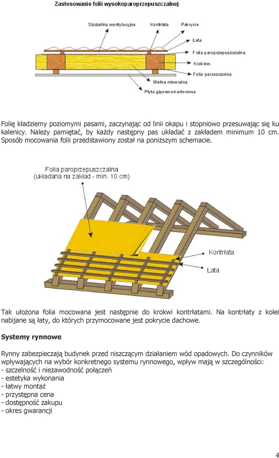 Na kontrłaty z kolei nabijane są łaty, do których przymocowane jest pokrycie dachowe. Systemy rynnowe Rynny zabezpieczają budynek przed niszczącym działaniem wód opadowych.