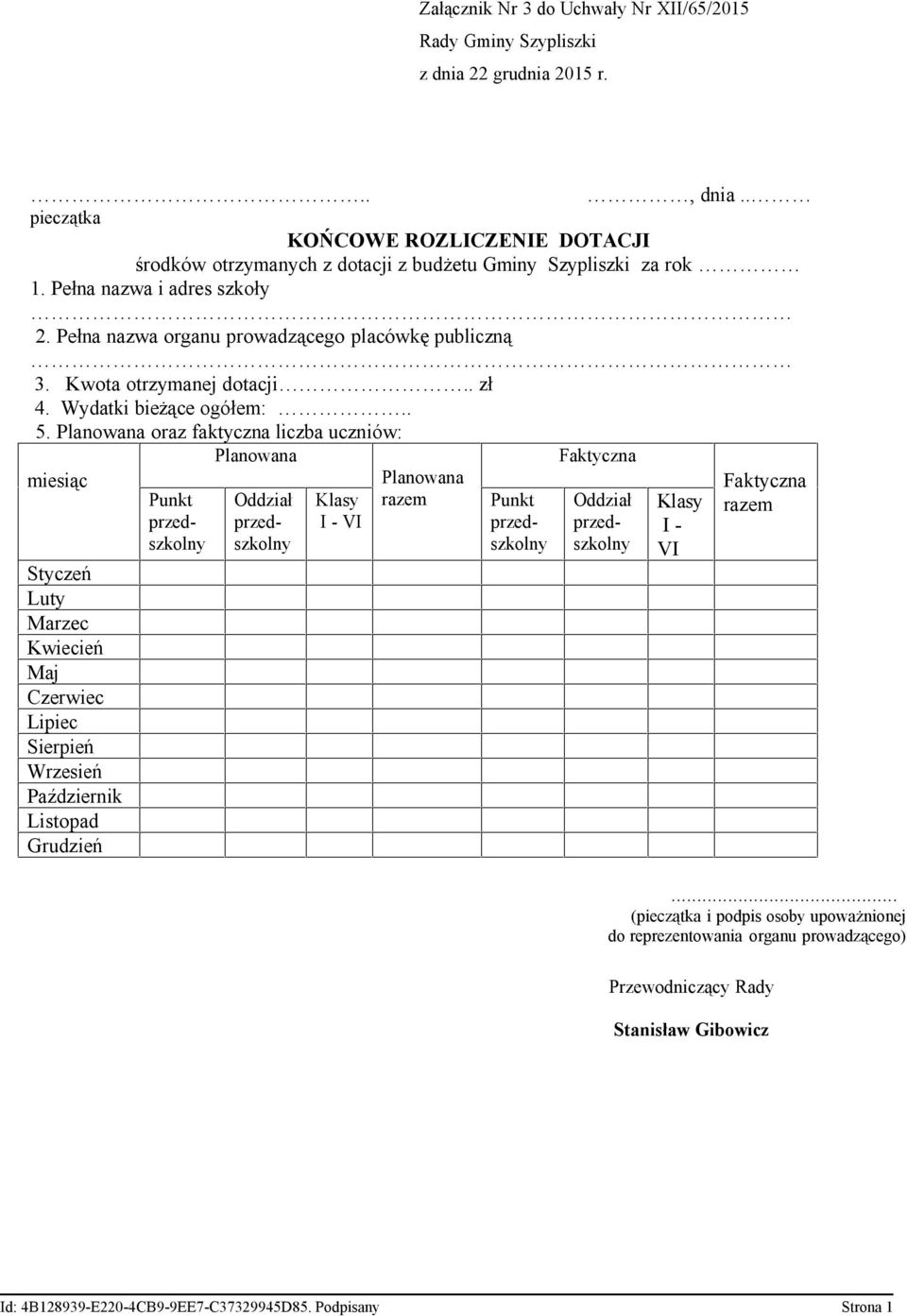 Kwota otrzymanej dotacji.. zł 4. Wydatki bieżące ogółem:.. 5.