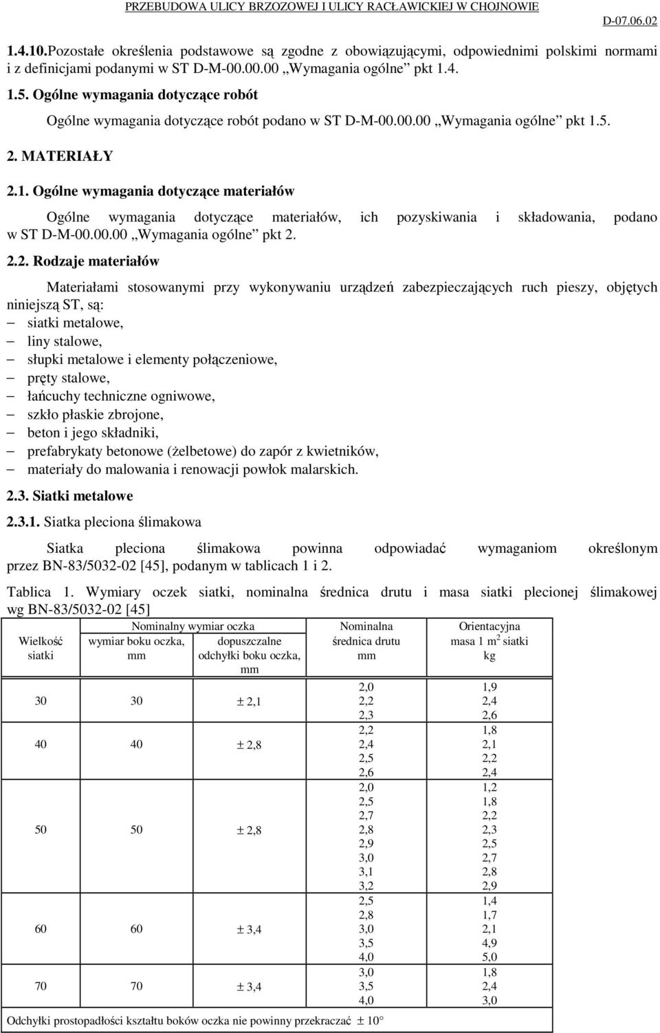 5. 2. MATERIAŁY 2.1. Ogólne wymagania dotyczące materiałów Ogólne wymagania dotyczące materiałów, ich pozyskiwania i składowania, podano w ST D-M-00.00.00 Wymagania ogólne pkt 2. 2.2. Rodzaje