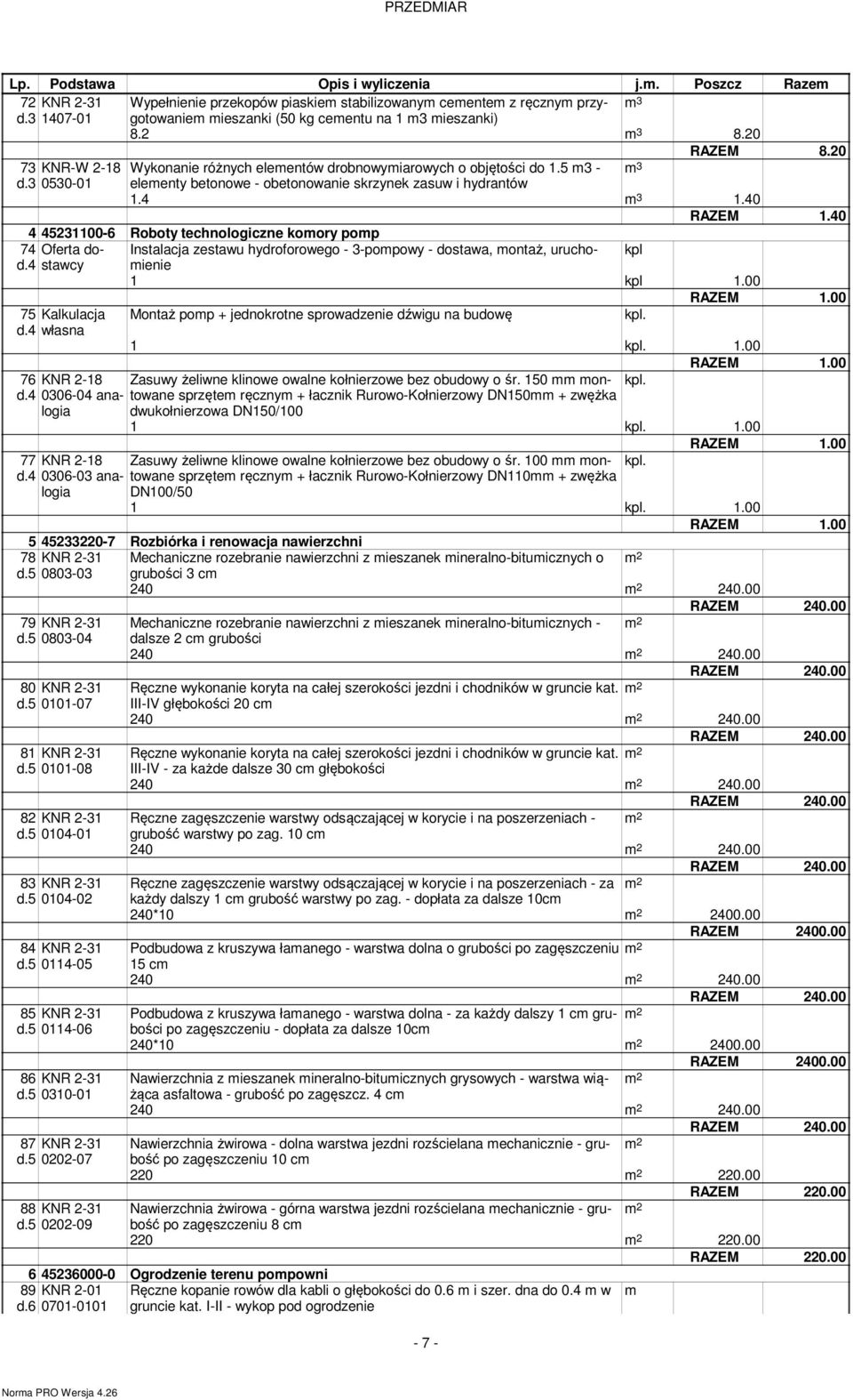 40 4 45231100-6 Roboty technologiczne koory pop 74 Oferta dostawcienie Instalacja zestawu hydroforowego - 3-popowy - dostawa, ontaż, urucho- kpl d.4 1 kpl 1.