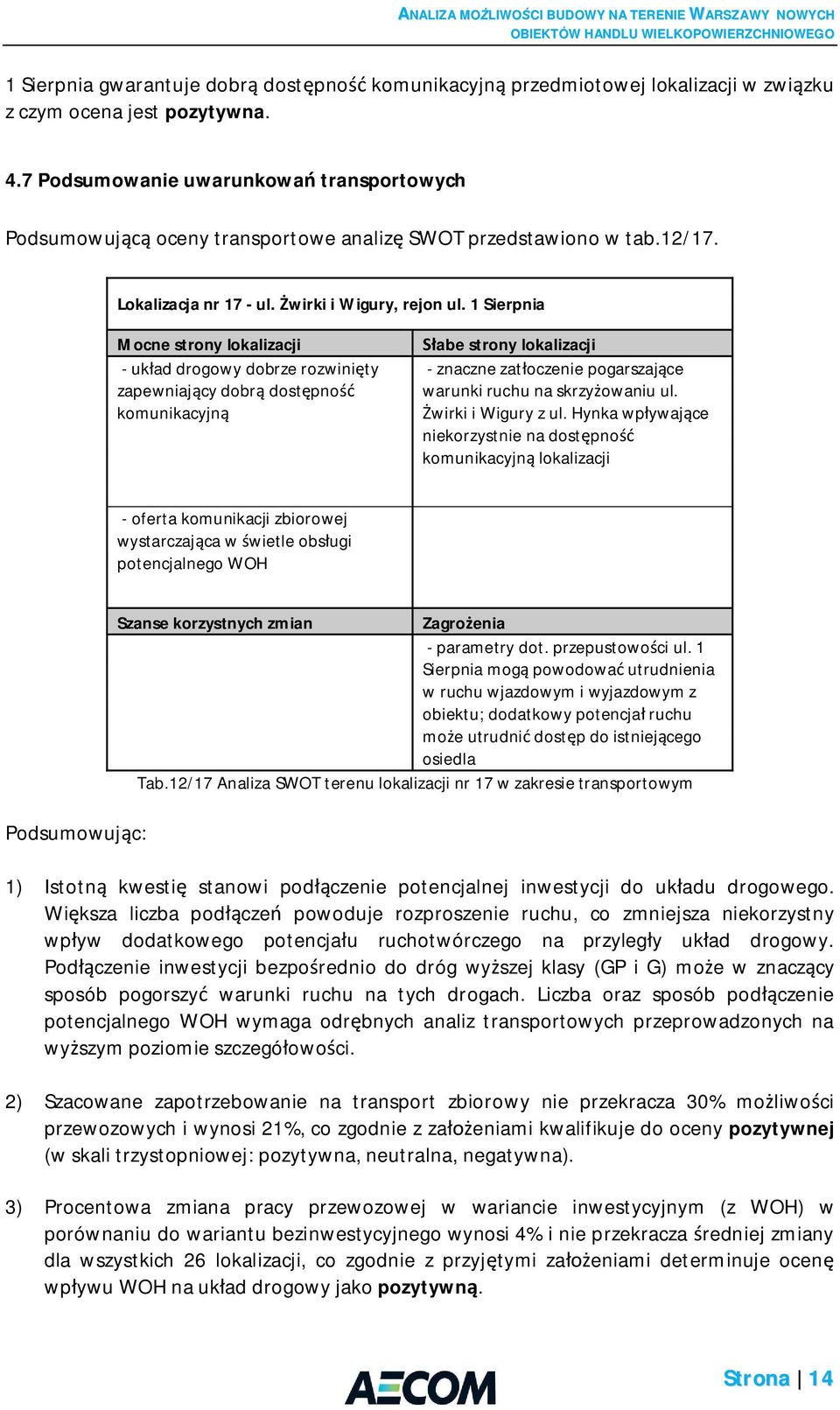 1 Sierpnia Mocne strony lokalizacji - uk ad drogowy dobrze rozwini ty zapewniaj cy dobr dost pno komunikacyjn abe strony lokalizacji - znaczne zat oczenie pogarszaj ce warunki ruchu na skrzy owaniu