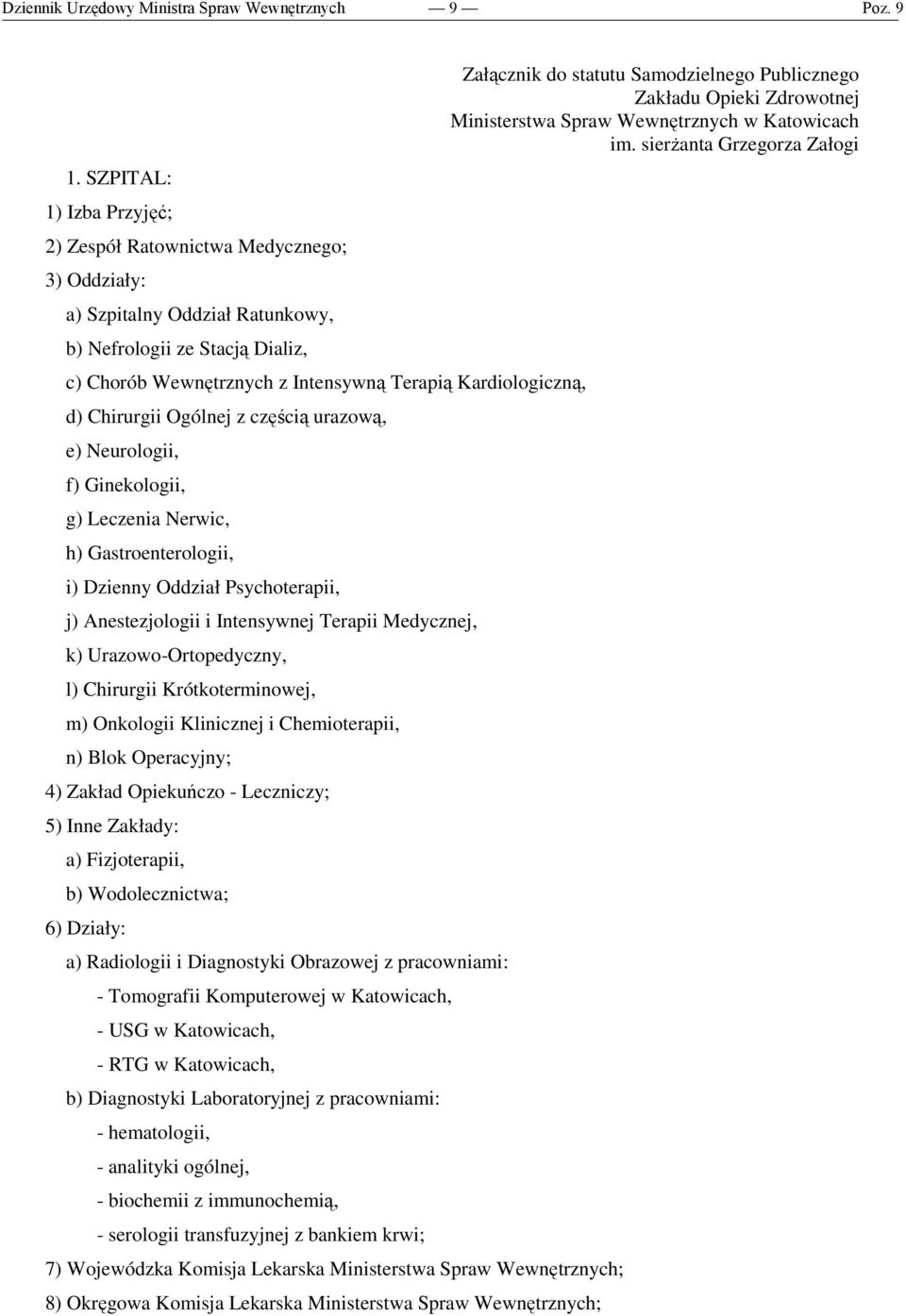 Terapii Medycznej, k) Urazowo-Ortopedyczny, l) Chirurgii Krótkoterminowej, m) Onkologii Klinicznej i Chemioterapii, n) Blok Operacyjny; 4) Zakład Opiekuńczo - Leczniczy; 5) Inne Zakłady: a)