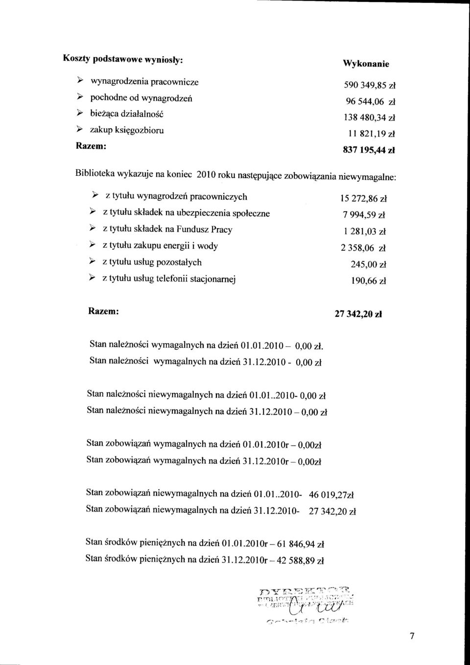 z0i0-0,00 zl Stan nale2nosci niewymagalnych na dzieho 1.01..20 I 0-0.00 zl Stan nale2nosci niewymagalnych na dziefi 31.12.2010-0,00 zl Stan zobowiqzafi wymagalnych na dzien 0 I.