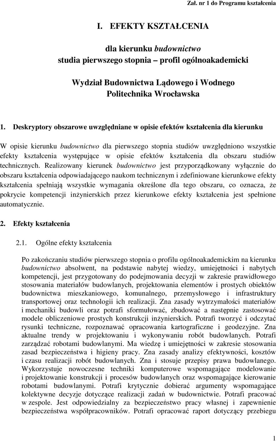 opisie efektów kształcenia dla obszaru studiów technicznych.