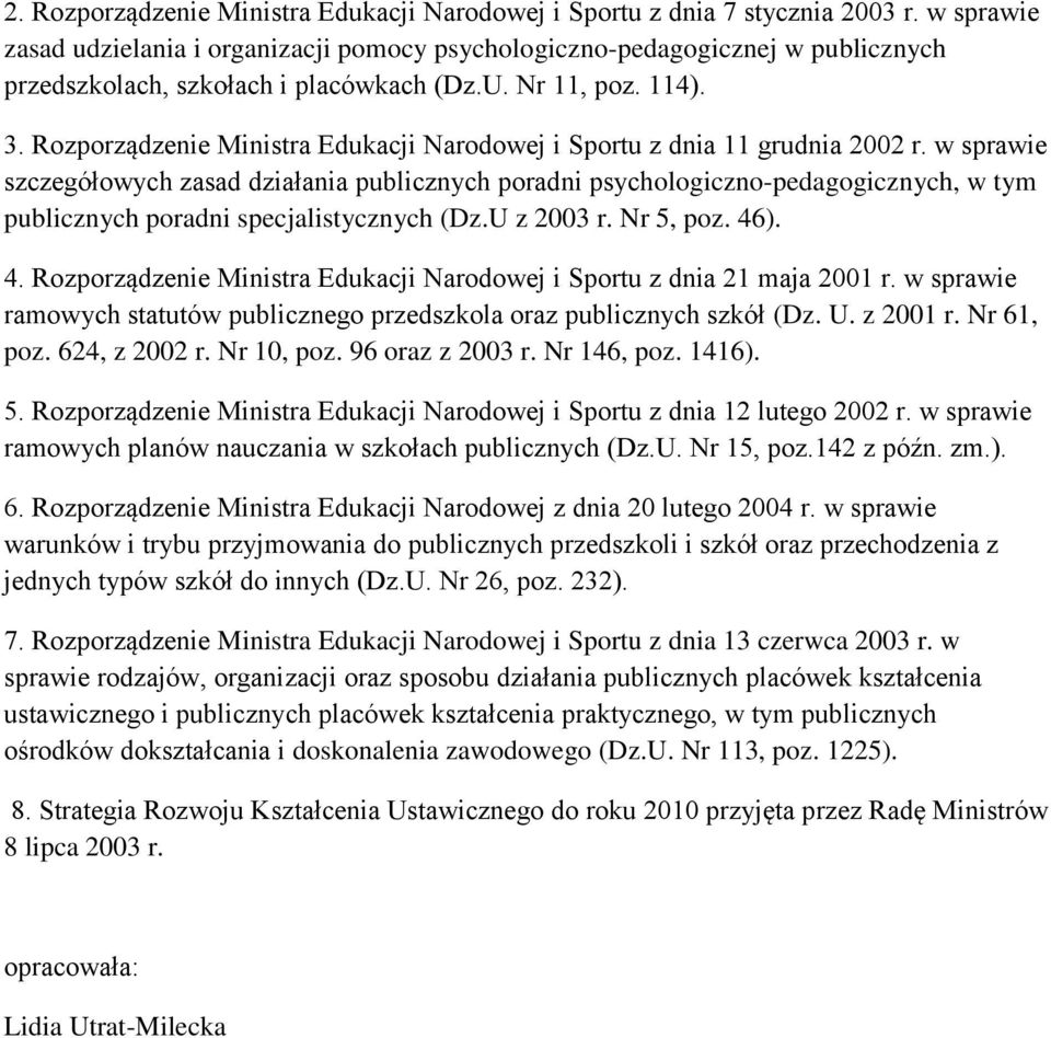 Rozporządzenie Ministra Edukacji Narodowej i Sportu z dnia 11 grudnia 2002 r.