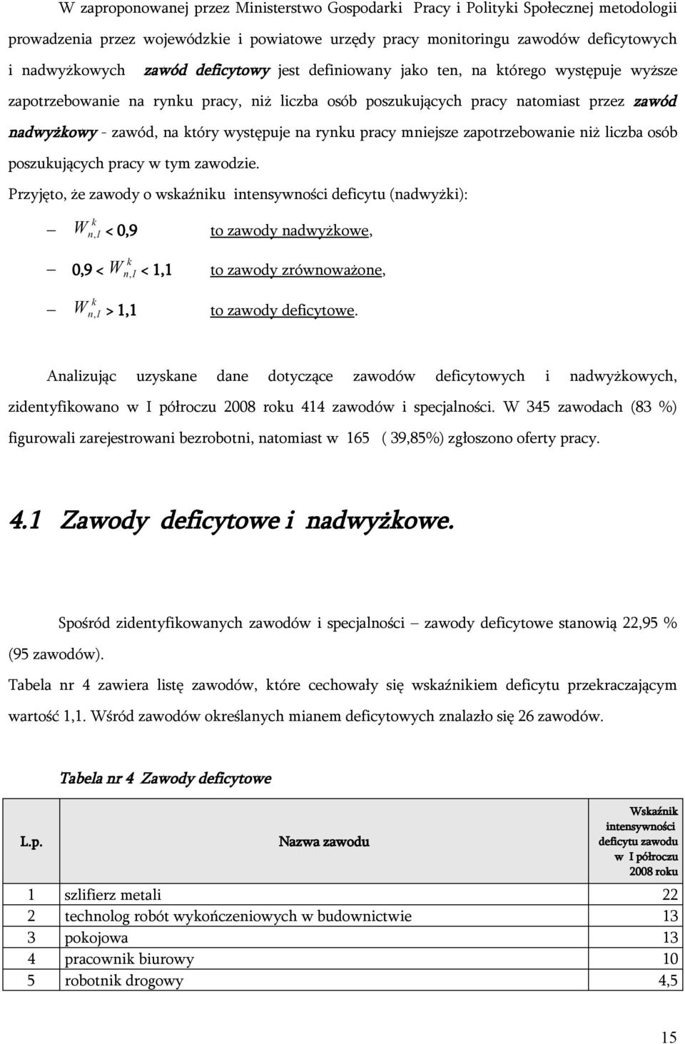 rynku pracy mniejsze zapotrzebowanie niż liczba osób poszukujących pracy w tym zawodzie.