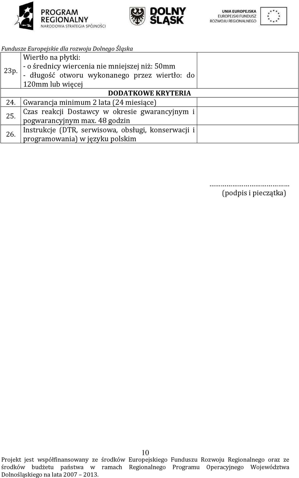 Gwarancja minimum 2 lata (24 miesiące) Czas reakcji Dostawcy w okresie gwarancyjnym i 25.