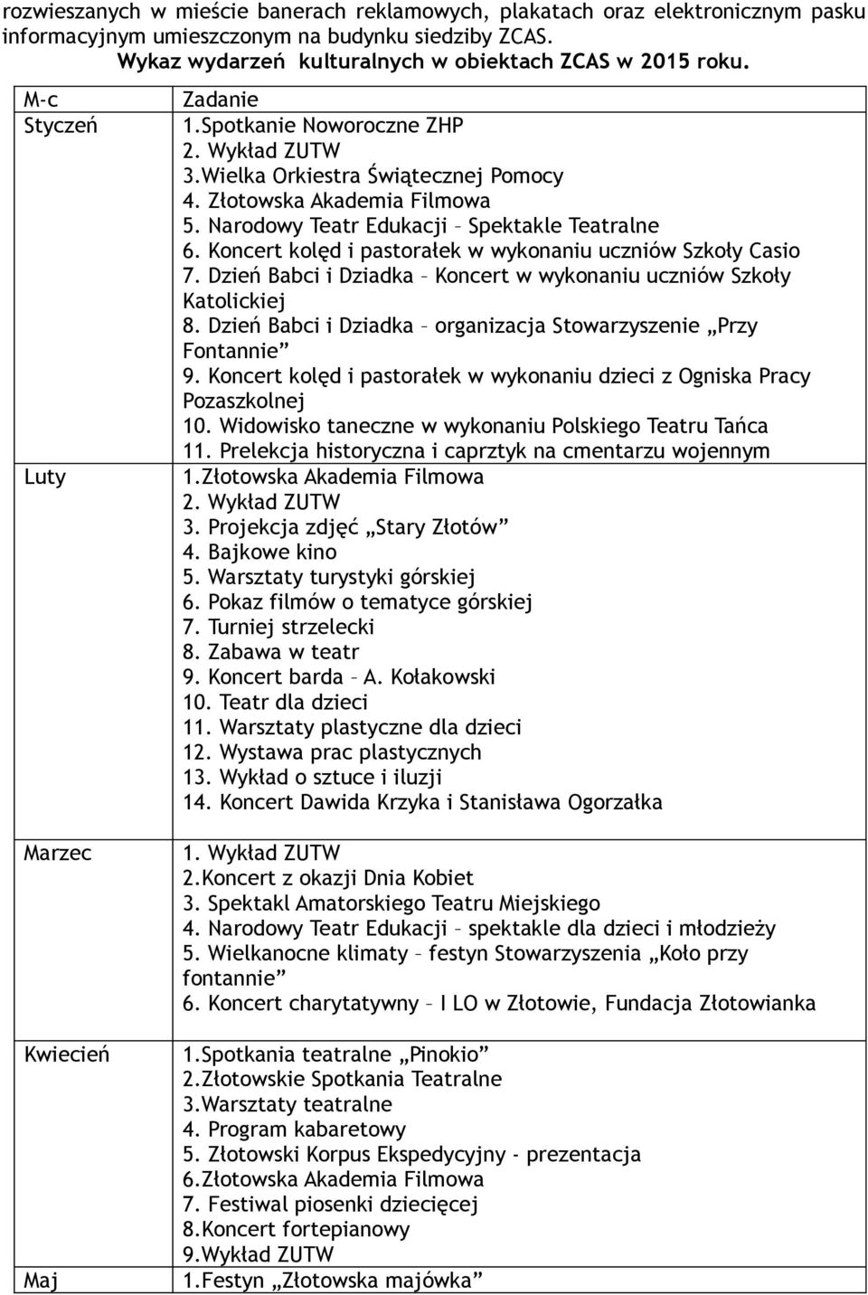 Koncert kolęd i pastorałek w wykonaniu uczniów Szkoły Casio 7. Dzień Babci i Dziadka Koncert w wykonaniu uczniów Szkoły Katolickiej 8.