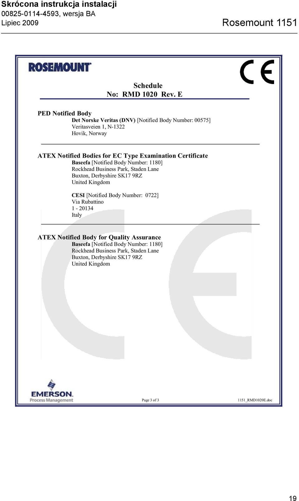 Examination Certificate Baseefa [Notified Body Number: 1180] Rockhead Business Park, Staden Lane Buxton, Derbyshire SK17 9RZ United Kingdom CESI [Notified