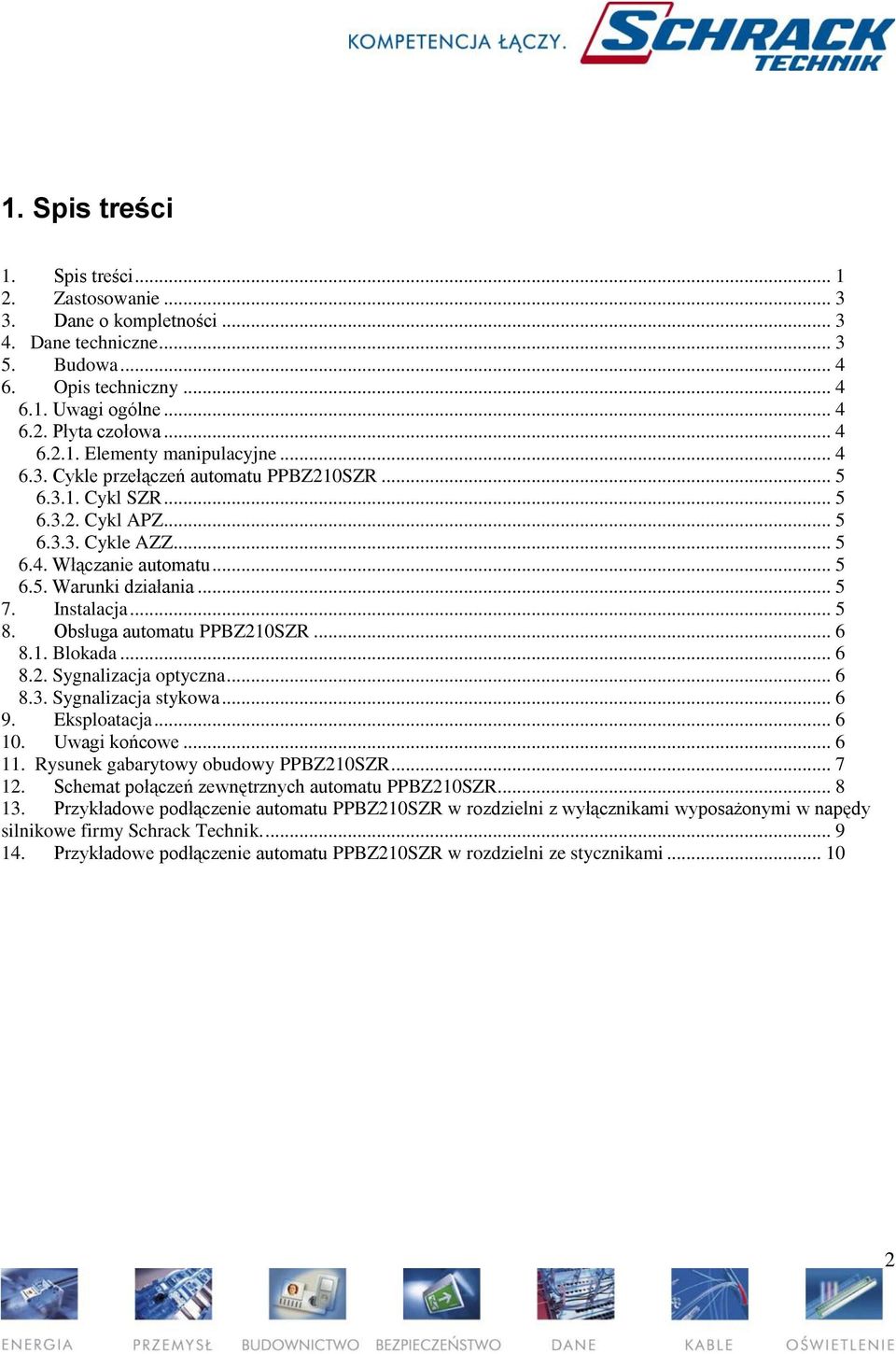 Obsługa automatu PPBZ210SZR... 6 8.1. Blokada... 6 8.2. Sygnalizacja optyczna... 6 8.3. Sygnalizacja stykowa... 6 9. Eksploatacja... 6 10. Uwagi końcowe... 6 11. Rysunek gabarytowy obudowy PPBZ210SZR.