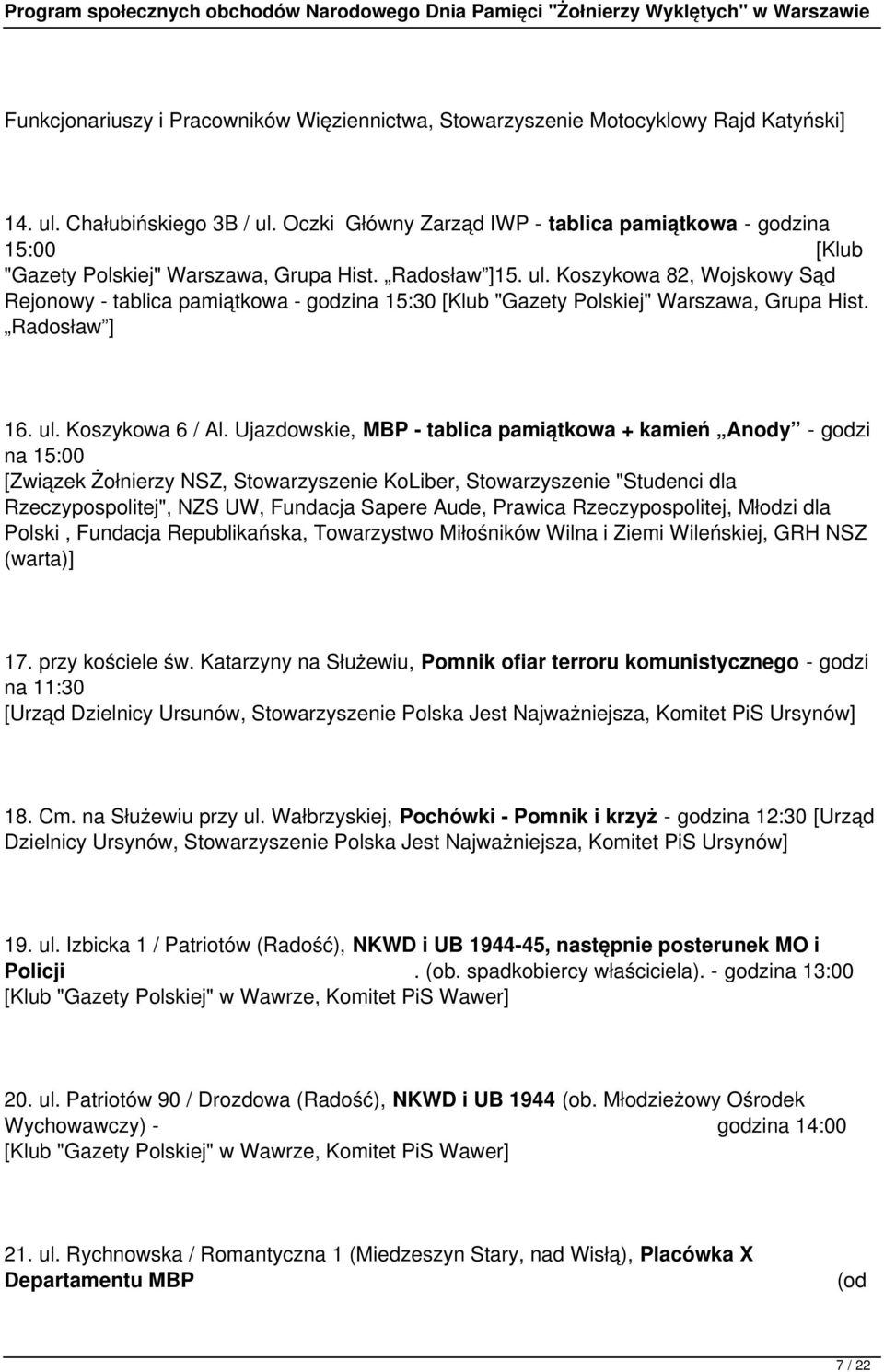 Koszykowa 82, Wojskowy Sąd Rejonowy - tablica pamiątkowa - godzina 15:30 [Klub "Gazety Polskiej" Warszawa, Grupa Hist. Radosław ] 16. ul. Koszykowa 6 / Al.