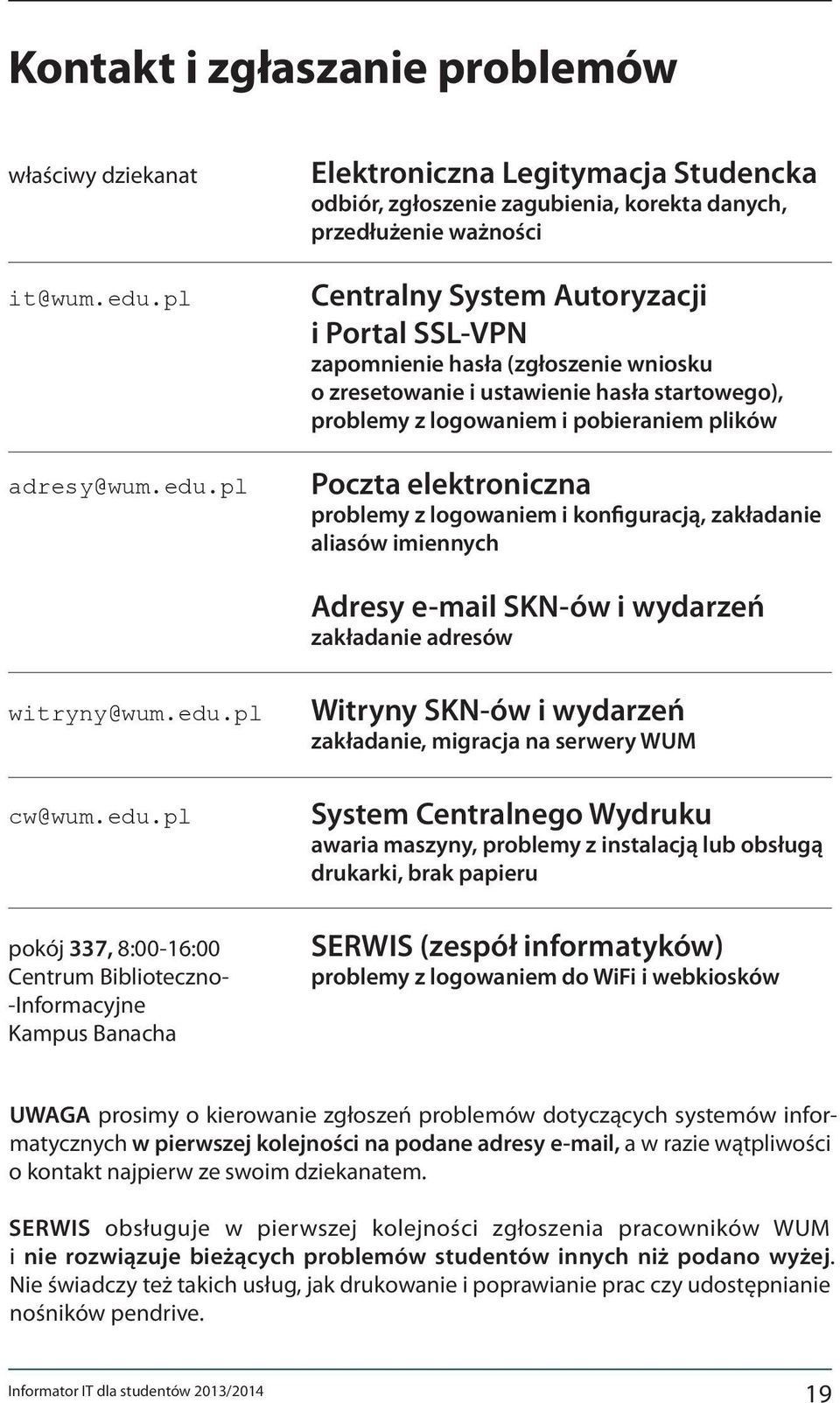 pl Elektroniczna Legitymacja Studencka odbiór, zgłoszenie zagubienia, korekta danych, przedłużenie ważności Centralny System Autoryzacji i Portal SSL-VPN zapomnienie hasła (zgłoszenie wniosku o