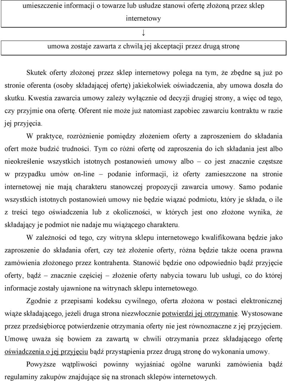 Kwestia zawarcia umowy zależy wyłącznie od decyzji drugiej strony, a więc od tego, czy przyjmie ona ofertę. Oferent nie może już natomiast zapobiec zawarciu kontraktu w razie jej przyjęcia.