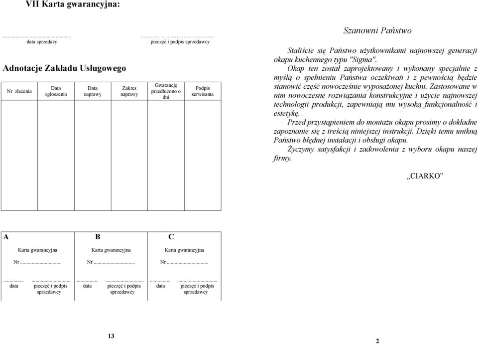 Staliście się Państwo użytkownikami najnowszej generacji okapu kuchennego typu "Sigma".