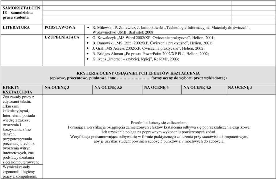 Graf MS Access 2002/XP. wiczenia praktyczne, Helion, 2002; R. Bridges Altman Po prostu PowerPoint 2002/XP PL, Helion, 2002; K.