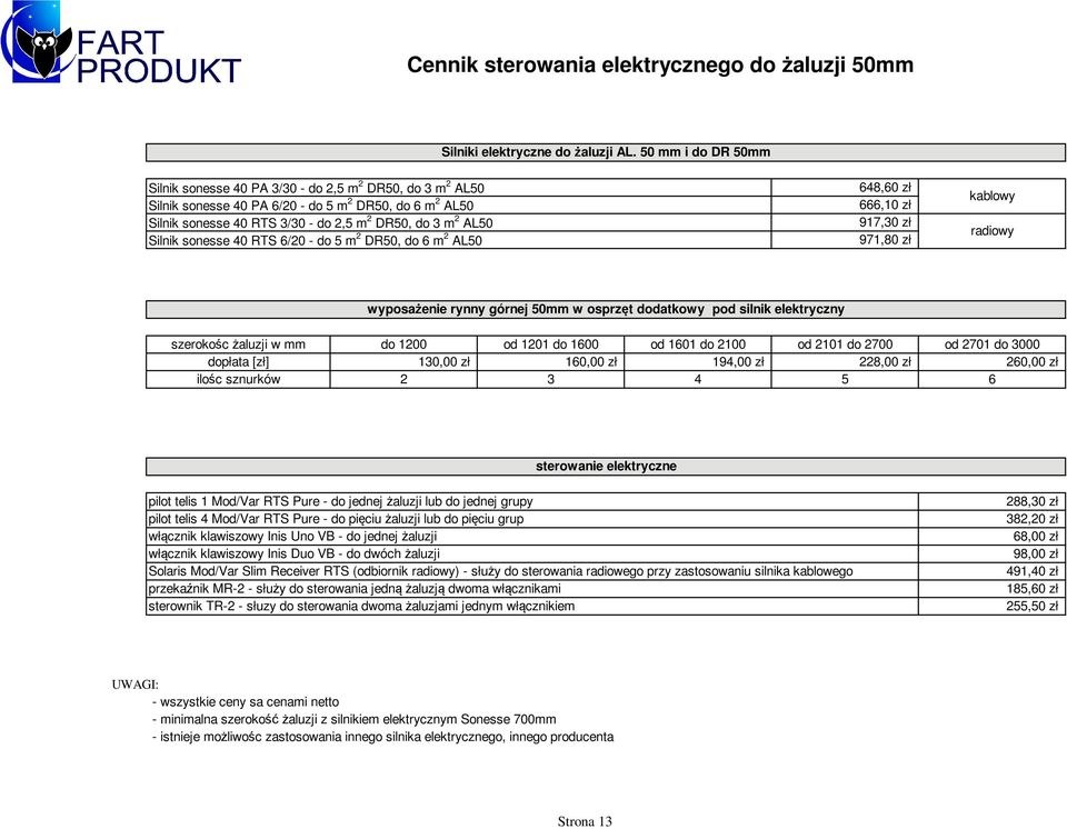 Silnik sonesse 40 RTS 6/20 - do 5 m 2 DR50, do 6 m 2 AL50 648,60 zł 666,10 zł 917,30 zł 971,80 zł kablowy radiowy wyposażenie rynny górnej 50mm w osprzęt dodatkowy pod silnik elektryczny szerokośc