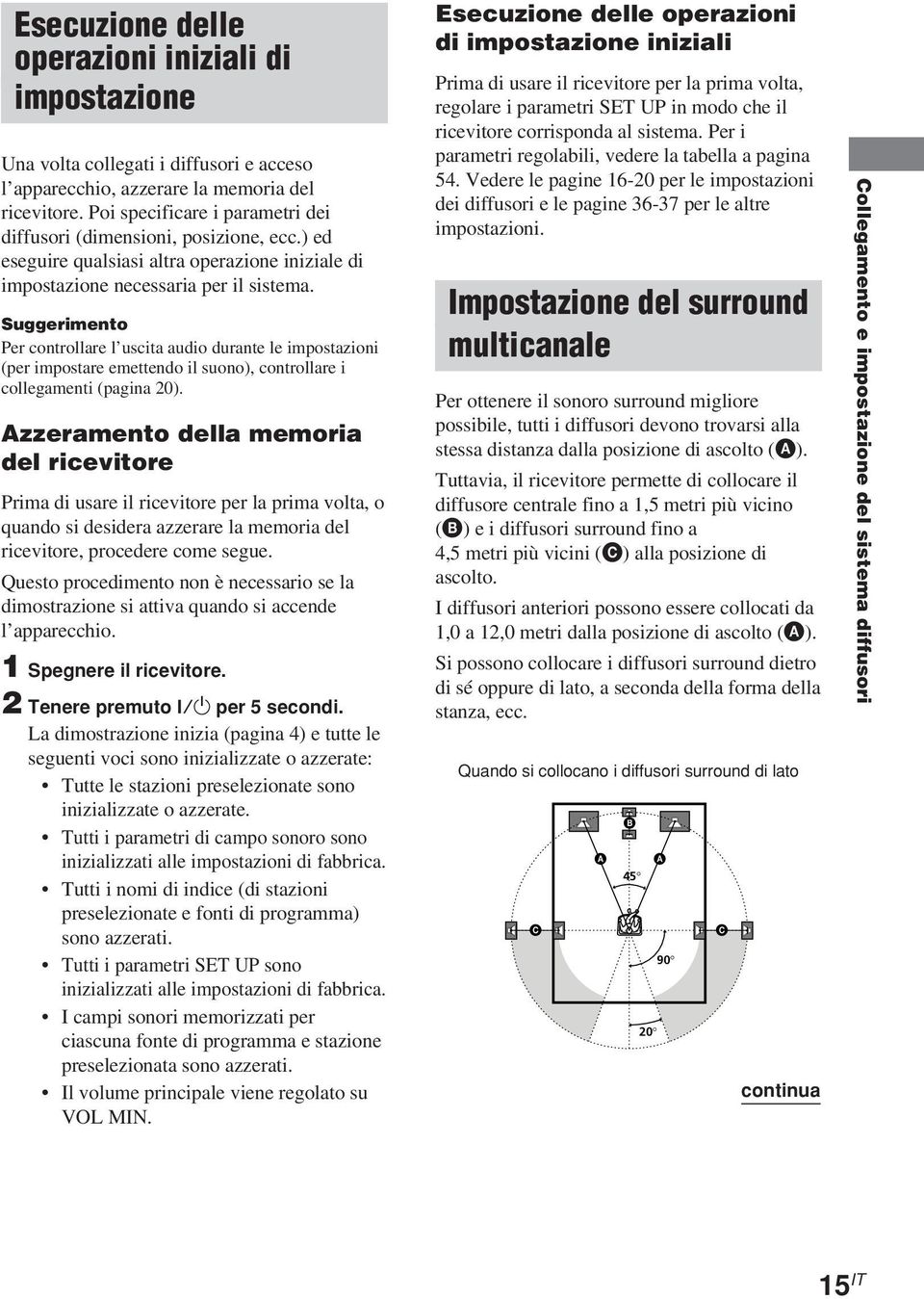 Suggerimento Per controllare l uscita audio durante le impostazioni (per impostare emettendo il suono), controllare i collegamenti (pagina 20).