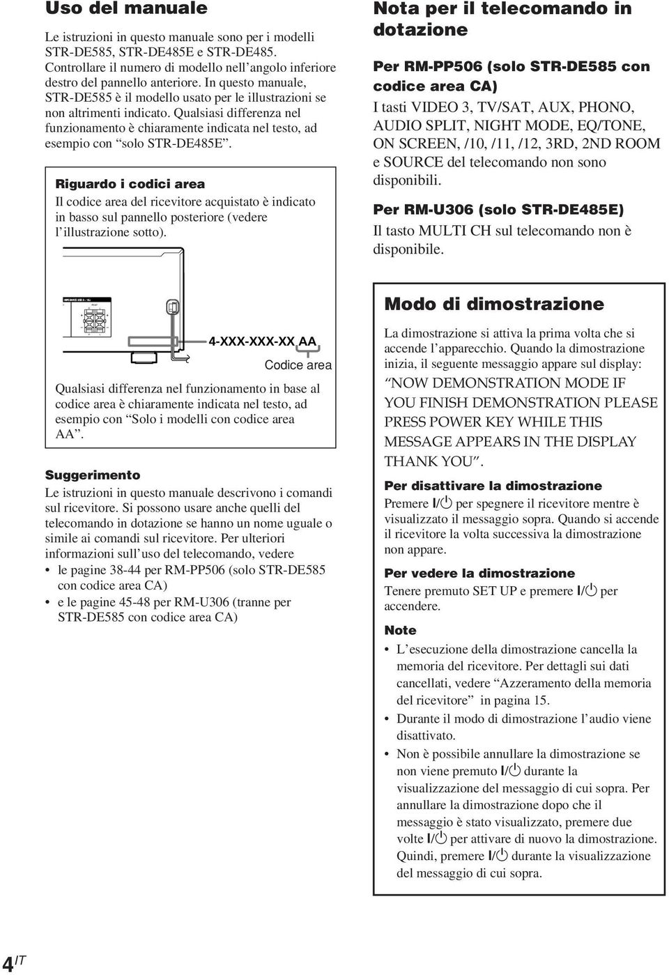 Qualsiasi differenza nel funzionamento è chiaramente indicata nel testo, ad esempio con solo STR-DE485E.