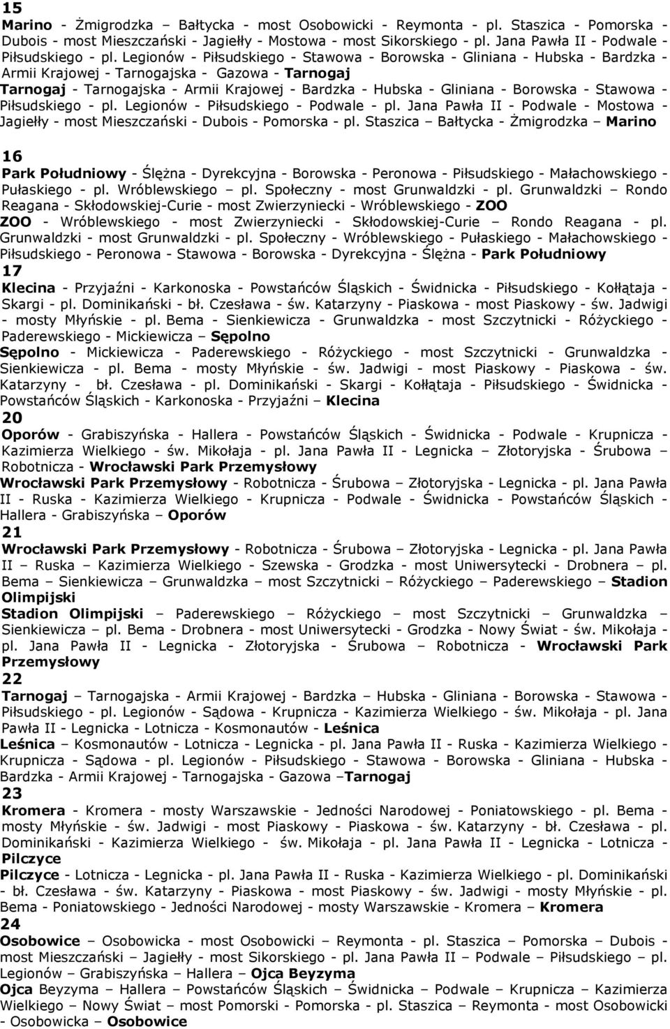 Legionów - Piłsudskiego - Stawowa - Borowska - Gliniana - Hubska - Bardzka - Armii Krajowej - Tarnogajska - Gazowa - Tarnogaj Tarnogaj - Tarnogajska - Armii Krajowej - Bardzka - Hubska - Gliniana -