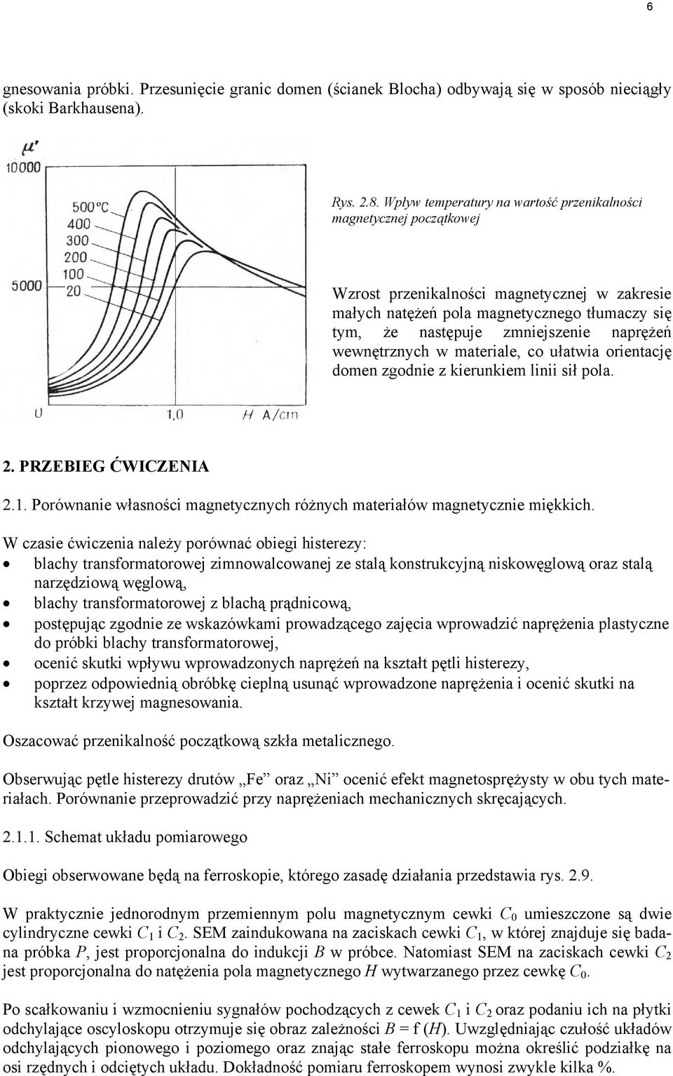 naprężeń wewnętrznych w materiale, co ułatwia orientację domen zgodnie z kierunkiem linii sił pola. 2. PRZEBIEG ĆWICZENIA 2.1.