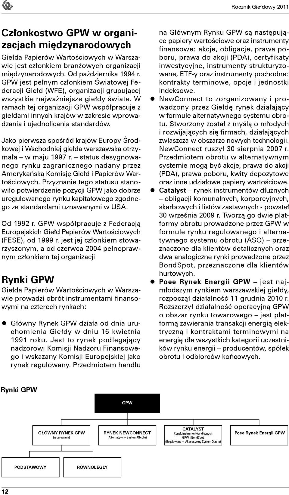 W ramach tej organizacji GPW współpracuje z giełdami innych krajów w zakresie wprowadzania i ujednolicania standardów.