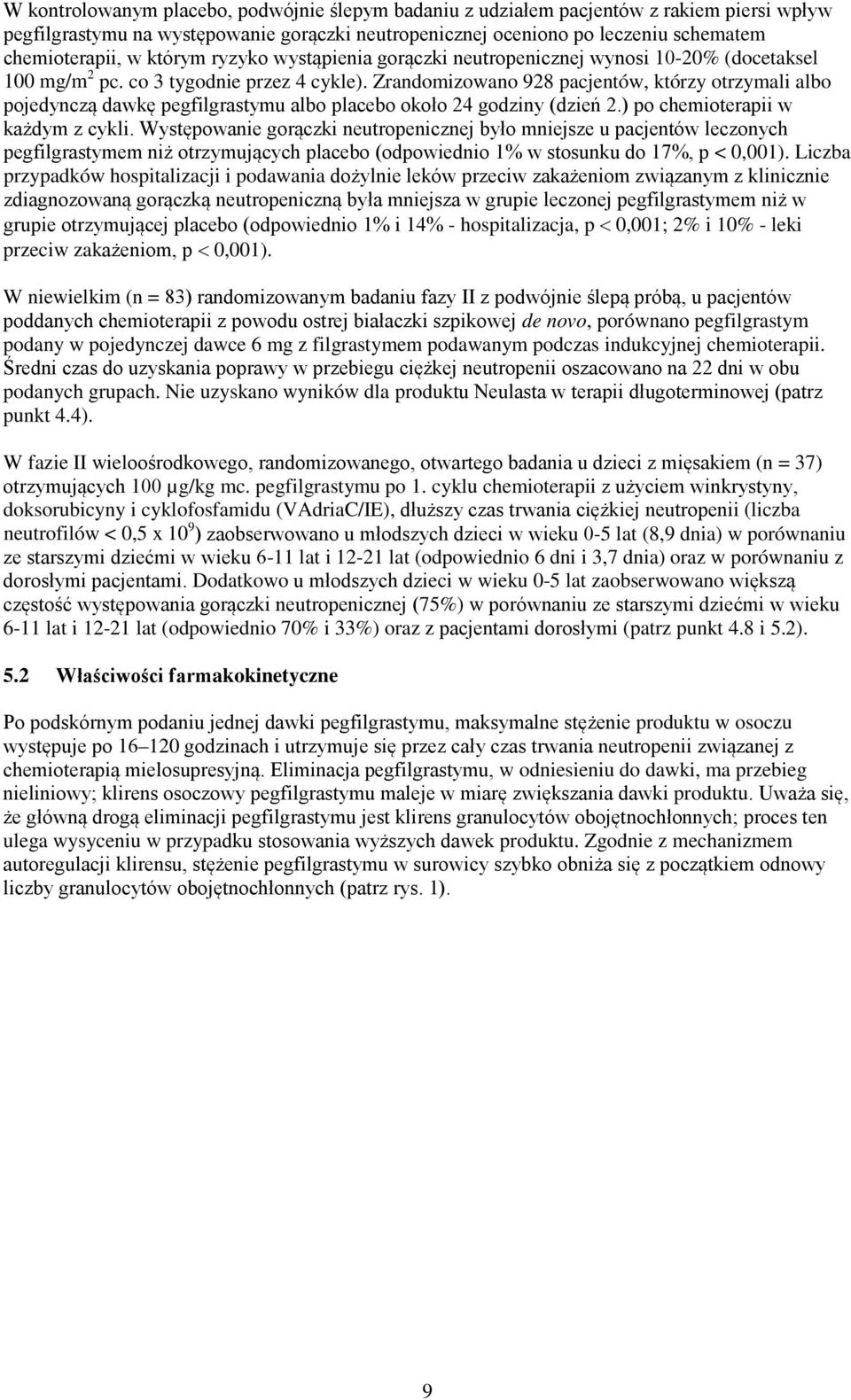 Zrandomizowano 928 pacjentów, którzy otrzymali albo pojedynczą dawkę pegfilgrastymu albo placebo około 24 godziny (dzień 2.) po chemioterapii w każdym z cykli.